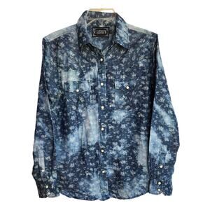 Cowboy Hardware Womens Indigo Blue and White Western Shirt Pearl Snaps size M